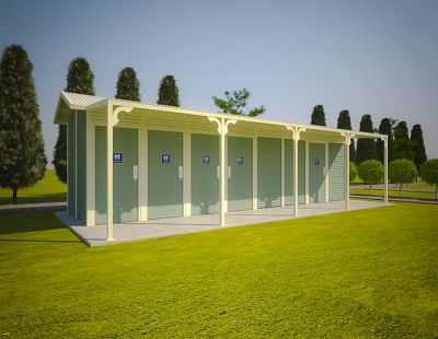 Burton 7 Standard Toilet Building with Pale Eucalypt and Classic Cream colour scheme